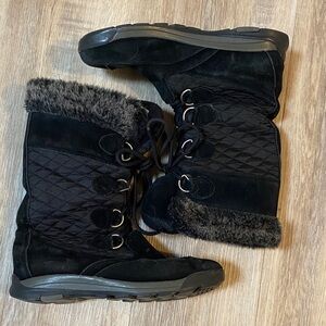 Lands' End Black Winter Boots with Fur Trim